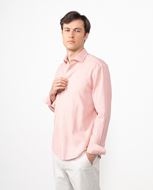 Foto de Camisa de lino y algodón rosa lavado slim fit