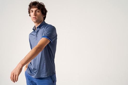 Picture of Polo manga corta microestampado lunares azul
