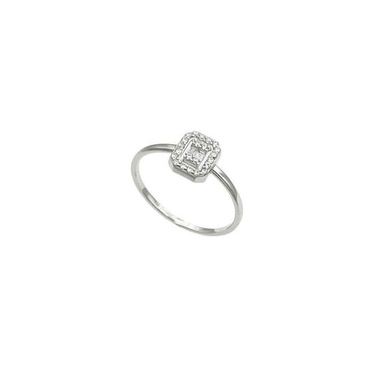 Foto de Anillo de oro blanco 18kt con bagué y orla de circonitas blancas
