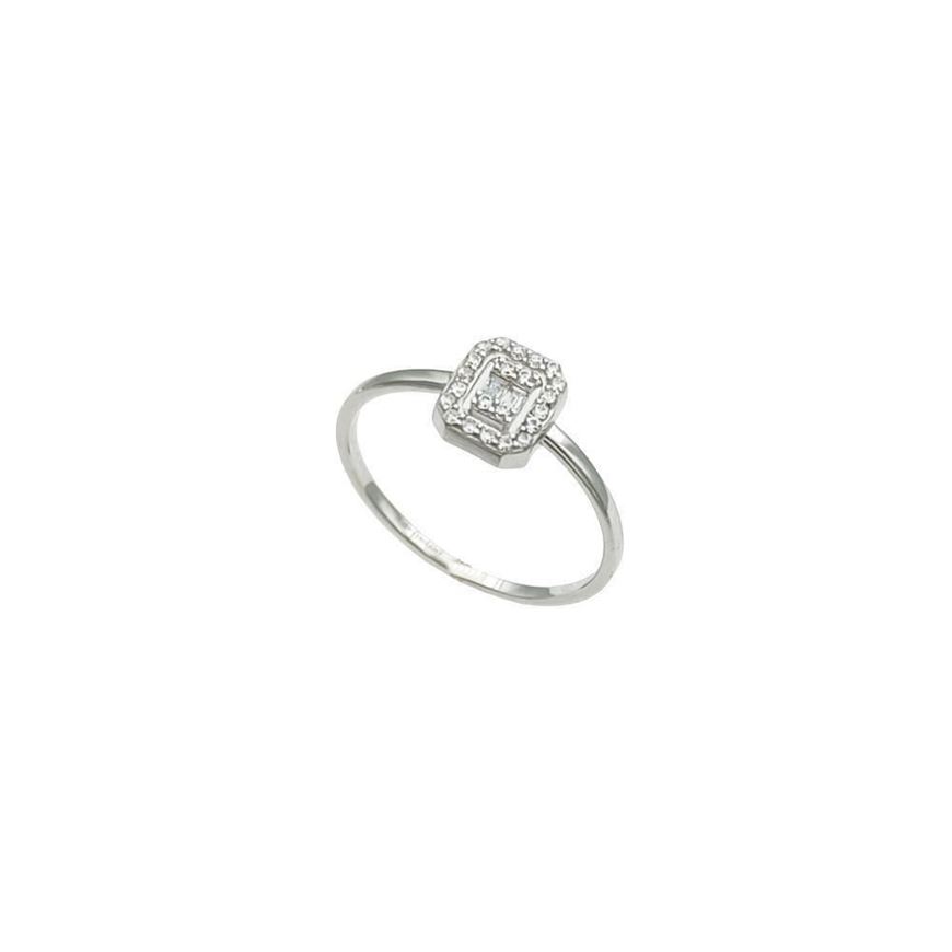 Foto de Anillo de oro blanco 18kt con bagué y orla de circonitas blancas