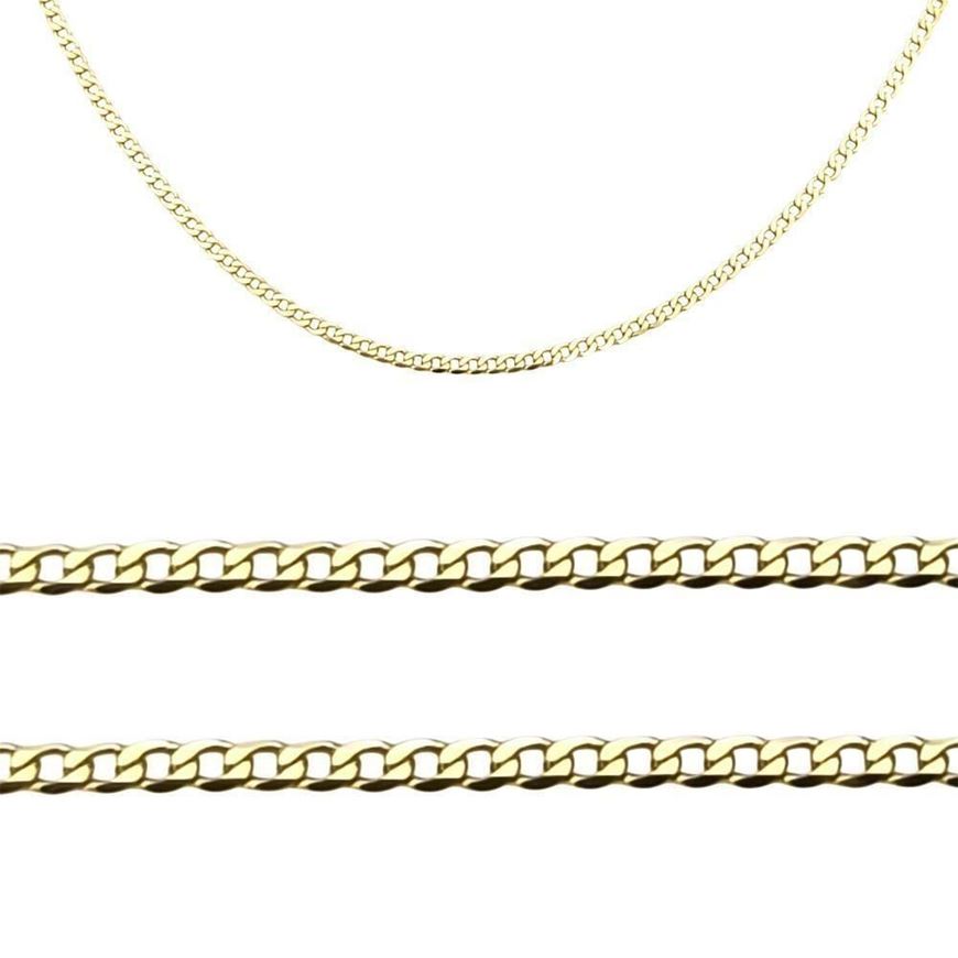 Foto de Cadena oro amarillo 18kt eslabón barbado lapidado plano, grosor 1,40mm, longitud 50cm