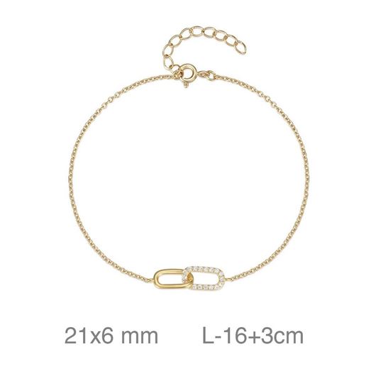 Foto de Pulsera de plata baño oro con eslabones entrelazados y circonitas blancas