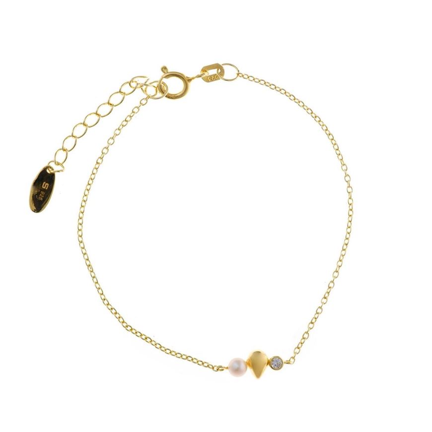 Foto de Pulsera plata chapado dorado pera lisa perla 16+3CM