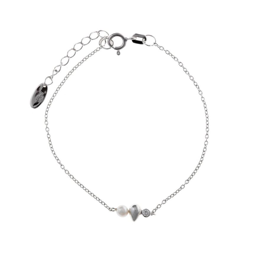 Foto de Pulsera plata rodio pera lisa perla agua 16+3CM