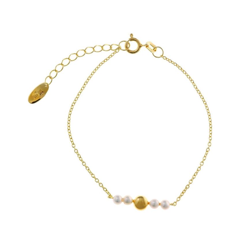 Foto de Pulsera plata chapado dorado esfera lisa cuatro 19cm
