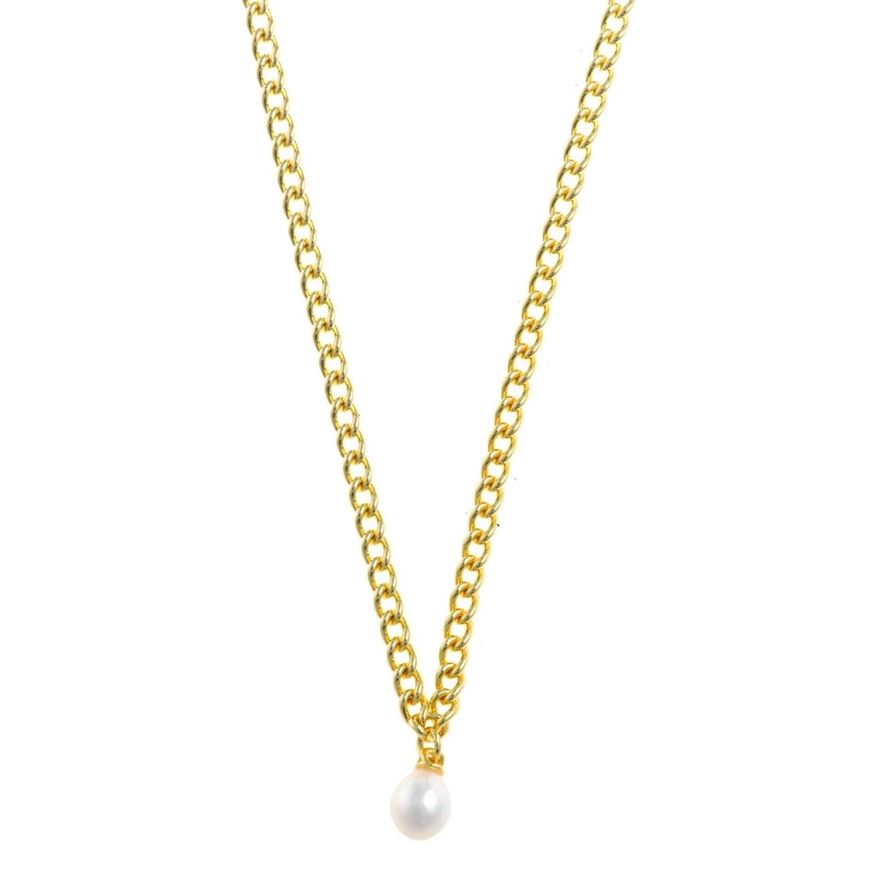 Foto de Collar plata chapado dorado cadena barbada perla