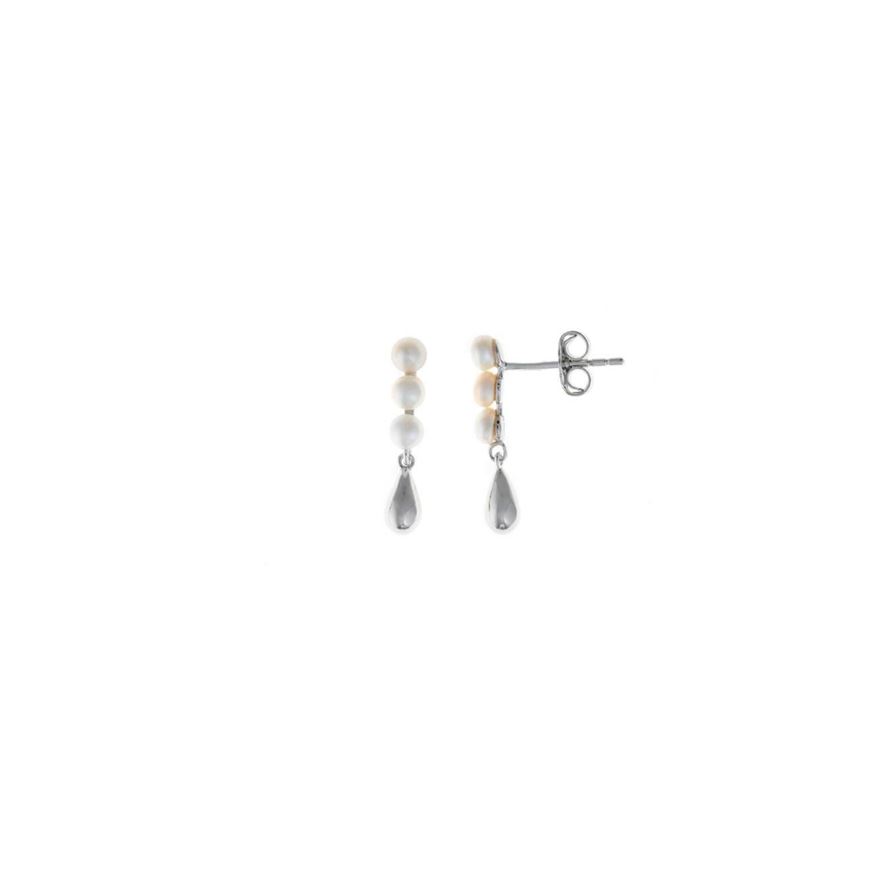 Foto de Pendientes plata rodio pera lisa tres perlas 1.50 X 0.5cm