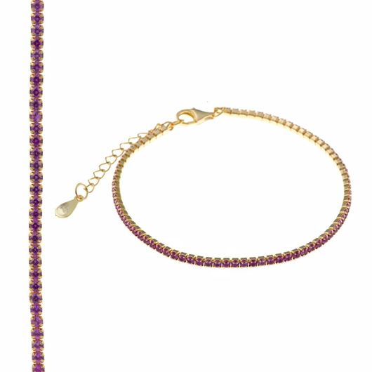 Foto de Pulsera plata chapado dorado circonitas brillantes rubi