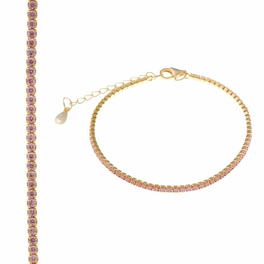 Foto de Pulsera plata chapado dorado circonitas brillantes rosa