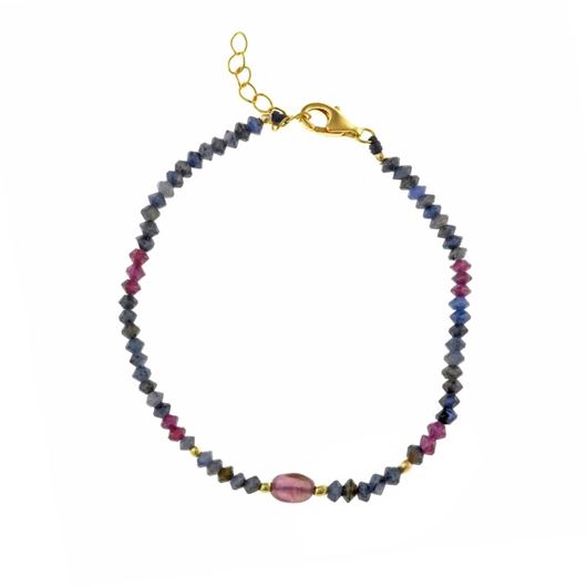 Foto de Pulsera plata chapado dorado bolitas zafiro y