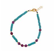 Foto de Pulsera Organic plata chapado dorado bolitas turquesa tubo 16+3CM
