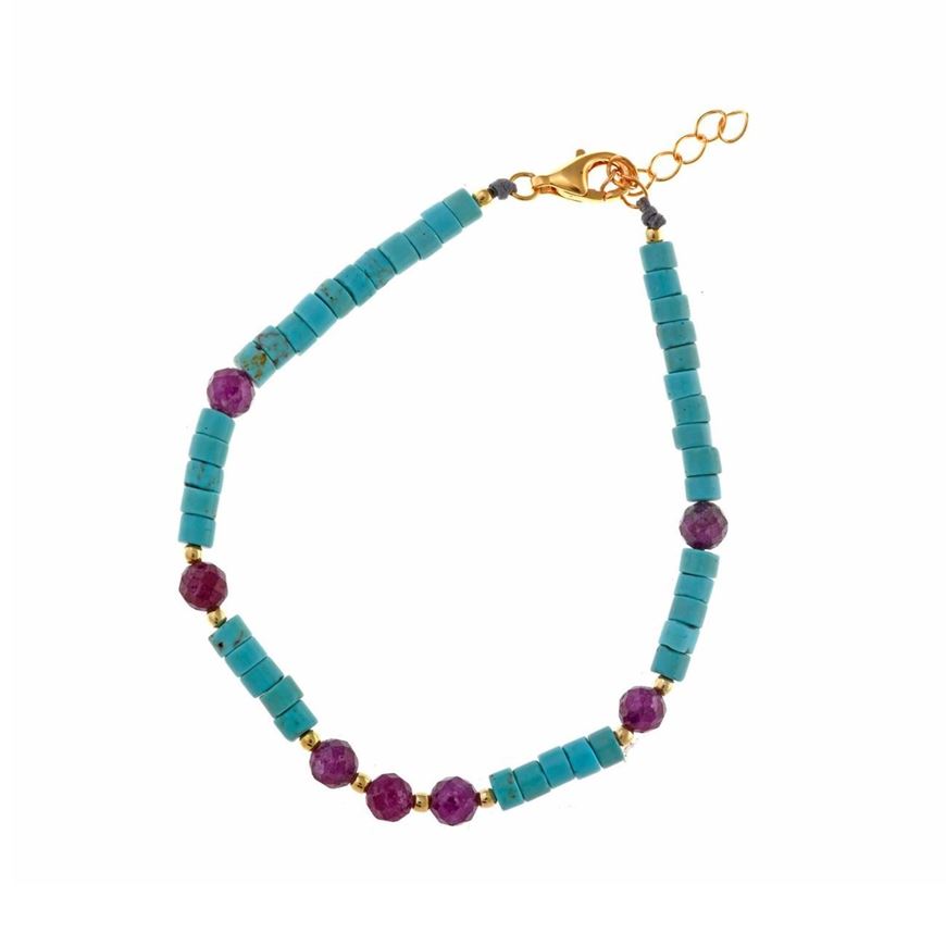 Foto de Pulsera Organic plata chapado dorado bolitas turquesa tubo 16+3CM