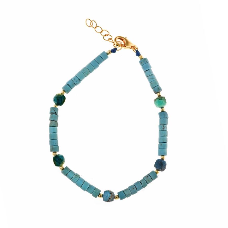 Foto de Pulsera Organic plata chapado dorado bolitas turquesa tubo 16+3CM