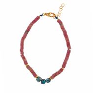 Foto de Pulsera Organic plata chapado dorado bolitas rodonita tubo 16+3CM