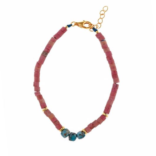 Foto de Pulsera plata chapado dorado bolitas rodonita tubo