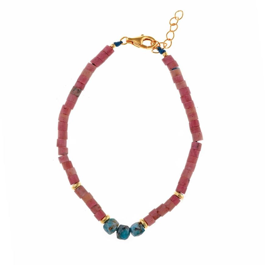 Foto de Pulsera Organic plata chapado dorado bolitas rodonita tubo 16+3CM