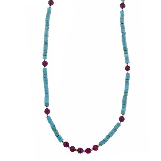 Foto de Collar plata chapado dorado bolitas turquesa tubo