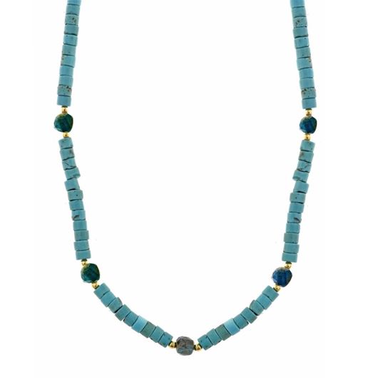 Foto de Collar plata chapado dorado bolitas turquesa tubo