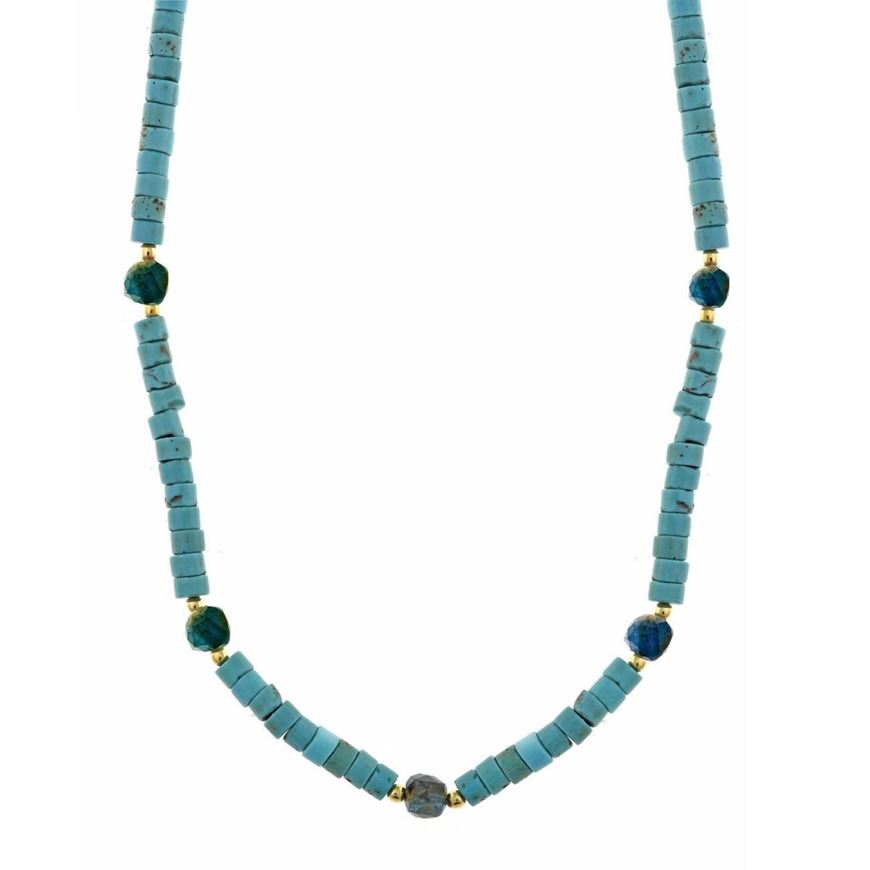 Foto de Collar Organic plata chapado dorado bolitas turquesa tubo