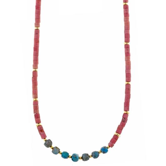Foto de Collar plata chapado dorado bolitas rodonita tubo