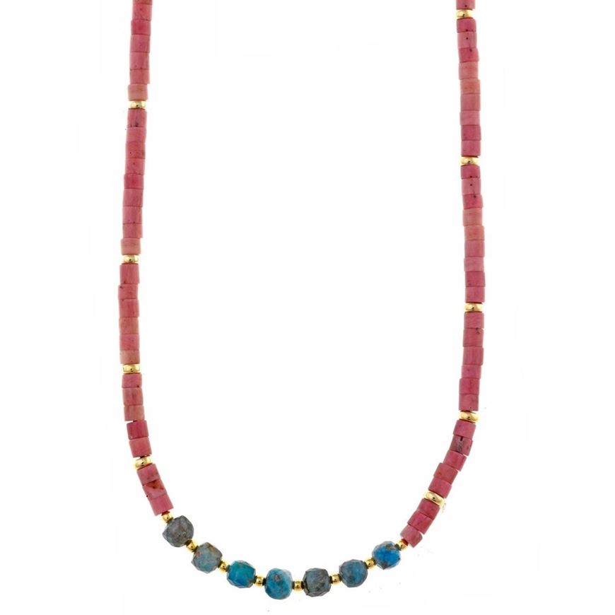 Foto de Collar Organic plata chapado dorado bolitas rodonita tubo