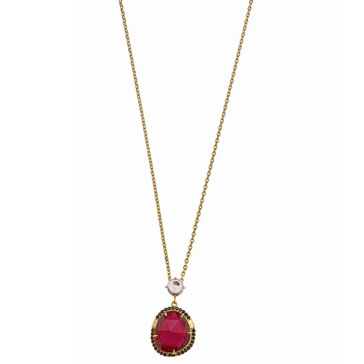 Foto de Collar plata chapado dorado cabuchon morado ovalo