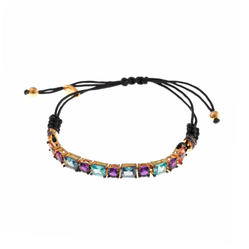 Foto de Pulsera Genuine plata chapado dorado circonitas padparasha paraiba london blue rectangular morado brillantes bajo rutenio 24 X 0.50cm