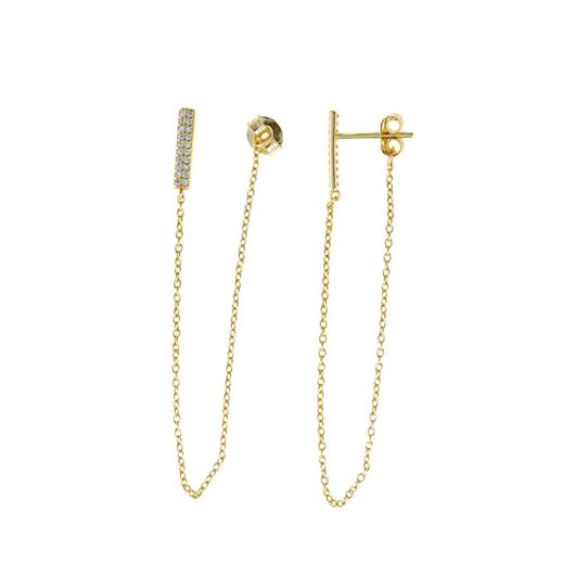 Foto de Pendientes plata chapado dorado barra circonitas blancas 5.70X 0.30cm