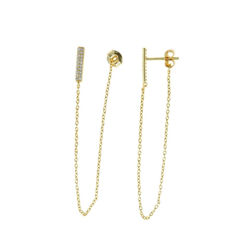 Foto de Pendientes plata chapado dorado barra circonitas blancas 5.70X 0.30cm