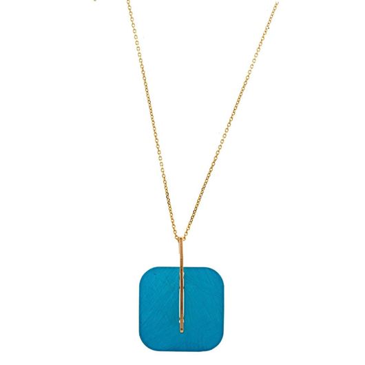 Foto de Collar plata chapado dorado cuadrado diamantado turquesa
