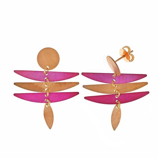 Foto de Pendientes Bamboo plata chapado dorado diamantado circulo ovalos 4 X 3cm