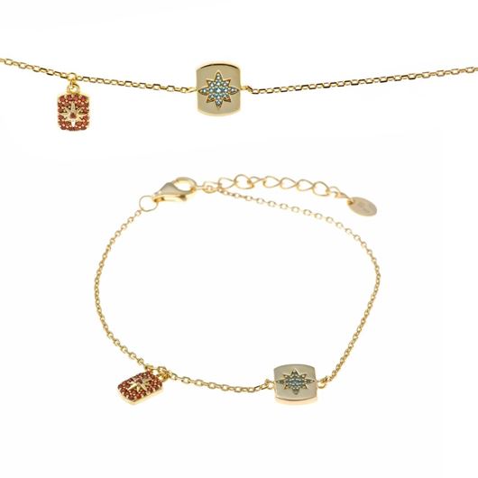 Foto de Pulsera plata chapado dorado rectangulo estrella circonitas