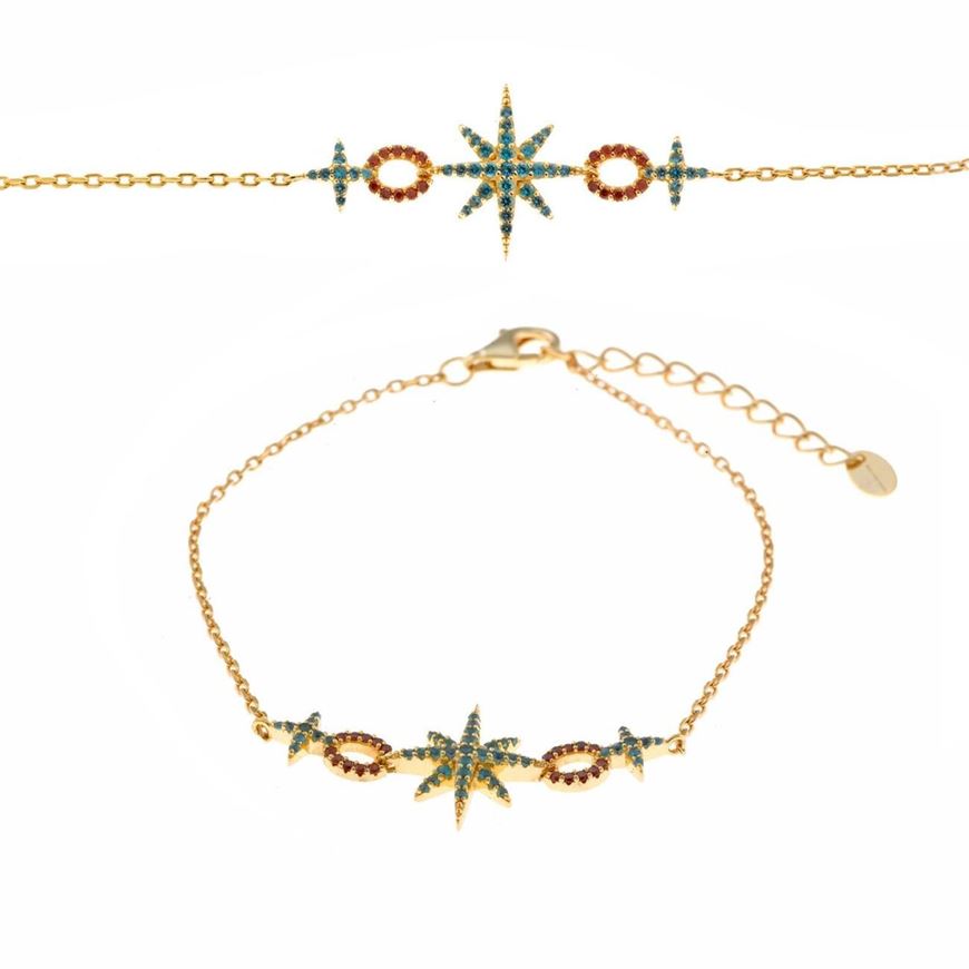 Foto de Pulsera Marmara plata chapado dorado estrellas y circulos