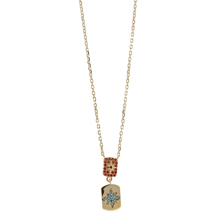 Foto de Collar Marmara plata chapado dorado rectangulos estrella circonitas