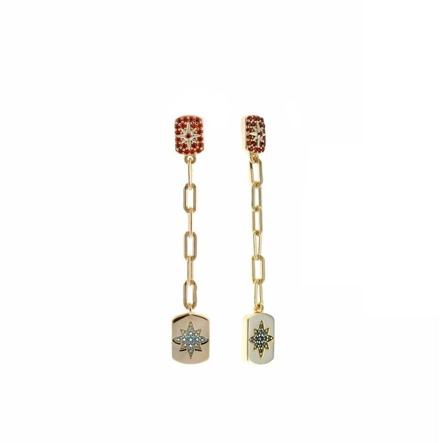 Foto de Pendientes Marmara plata chapado dorado rectangulos cadena estrella 4.60 X 0.70cm