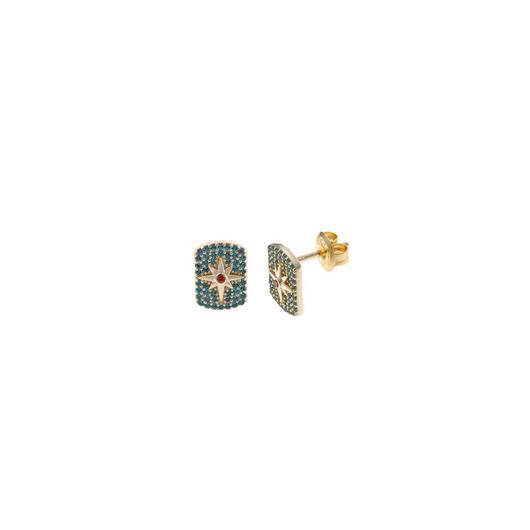 Foto de Pendientes Marmara plata chapado dorado rectangulo estrella circonitas 1 X 0.80cm