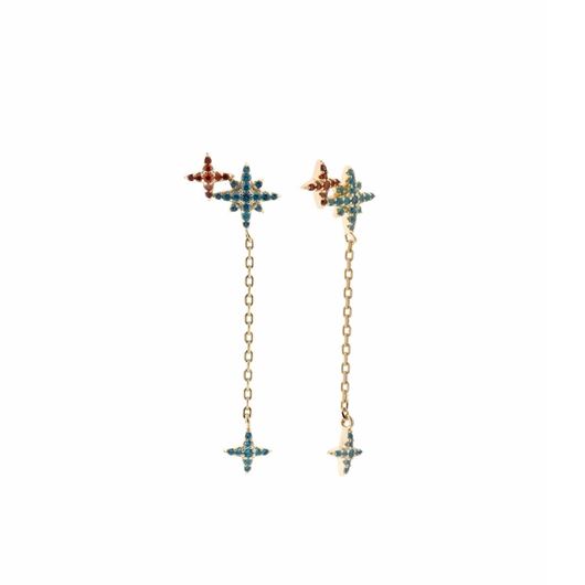 Foto de PendientesMarmara  plata chapado dorado estrellas circonitas rojas 4.50 X 1.20cm