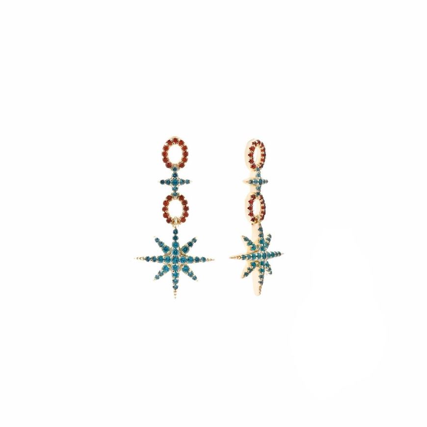 Foto de Pendientes Marmara plata chapado dorado estrellas y circulos 3.80 X 1.50cm