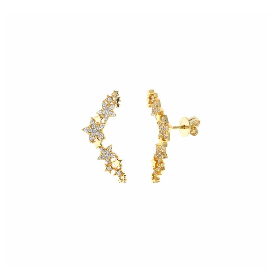 Foto de Pendientes plata chapado dorado trepador estrellas circonitas 2 X 2.50cm