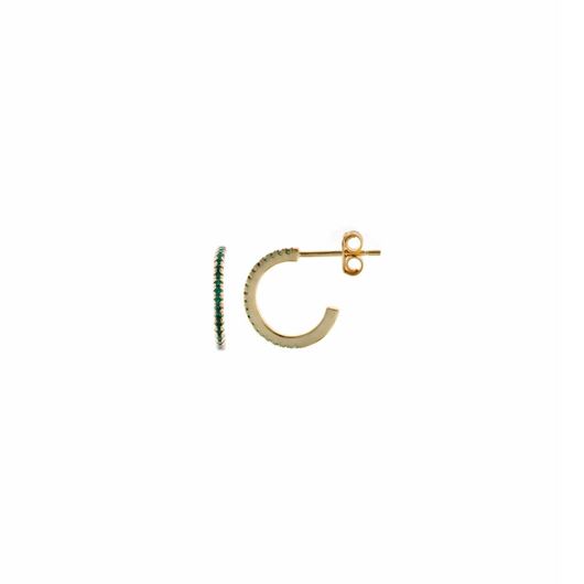 Foto de Pendientes plata chapado dorado aro circonitas verde 1 X 1cm