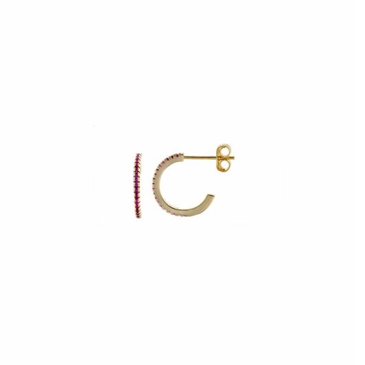Foto de Pendientes plata chapado dorado aro circonitas rubi 1 X 1cm