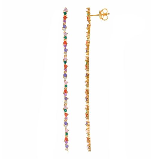 Foto de Pendientes plata chapado dorado tira circonitas multicolor 8cm