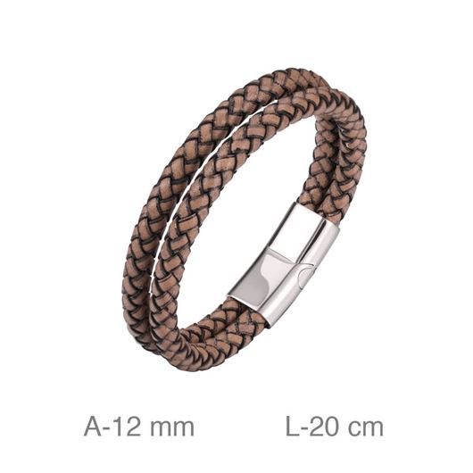 Foto de Pulsera de hombre doble de cuero marrón y acero
