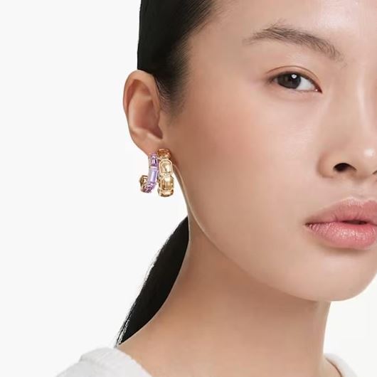 Foto de Pendientes de aro Millenia baño tono oro tallas mixtas color caramelo y morado
