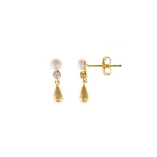 Foto de Pendientes de plata baño oro con perla, circonita y gota