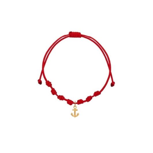 Foto de Pulsera 7 nudos nylon rojo Ancla de la suerte en oro amarillo 18kt