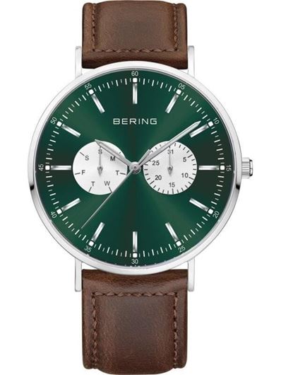 Foto de Reloj Classic esfera verde tornasolada correa de cuero marrón 40mm