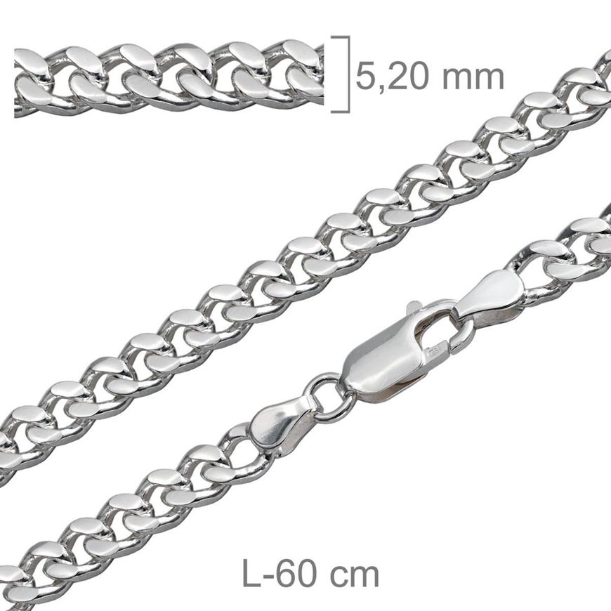 Foto de Cadena de plata sin rodio, eslabón barbado lapidado 60cm