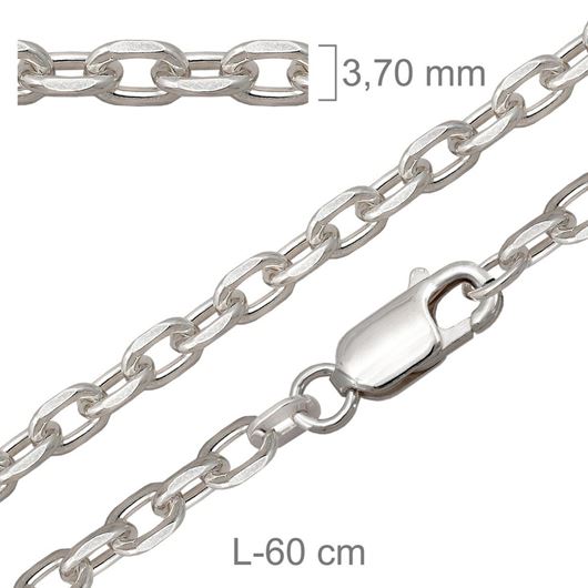 Foto de Cadena de plata sin rodio, eslabón forzado lapidado 60cm