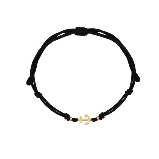 Picture of Pulsera 7 nudos negra Ancla de la suerte en oro amarillo 18kt